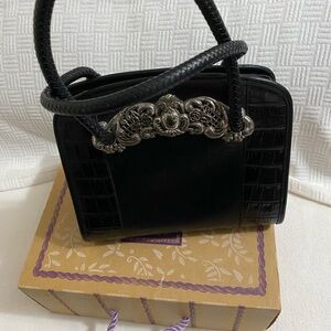 Brighton Black and Silver Satchel with Ornate Design